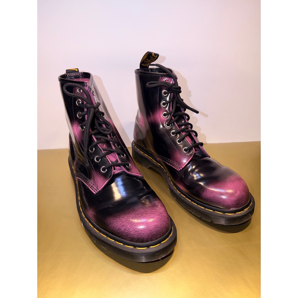 Dr. Martens 1460 Black Pink Distressed Arcadia Rub Off Leather Combat Boots 11